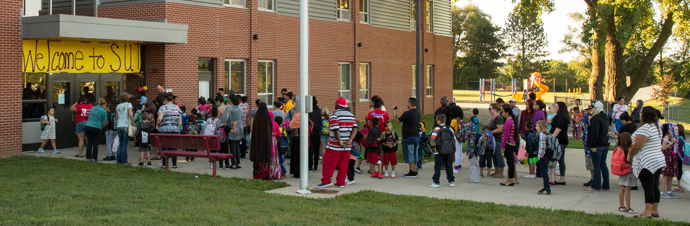 South Union Elementary School Families Entering School Building